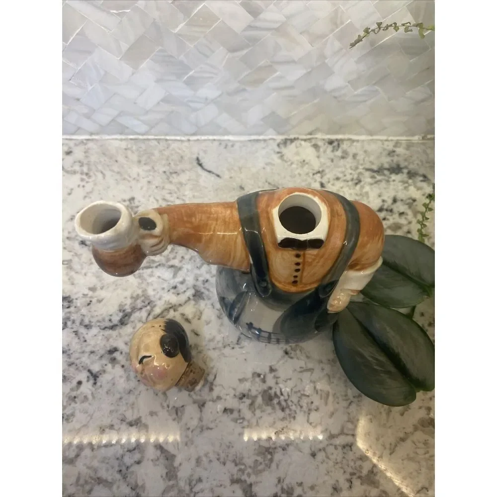 Vintage Ceramic Waiter Holding Pitcher Liquor Wine Decanter Bottle‎ Japan